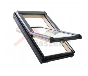 Okno ROTO otwierane w połowie osi obrotu Drewniane R49 H WD z pakietem 3-szybowym Standard