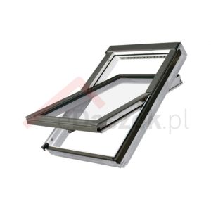 Okno FAKRO elektryczne otwierane w połowie osi obrotu Drewniane lakierowane poliuretanem FTU-V U5 WIFI