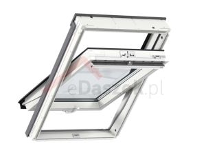 Okno otwierane w połowie osi obrotu VELUX PCV GLU klamka na dole 0061B z pakietem 3-szybowym